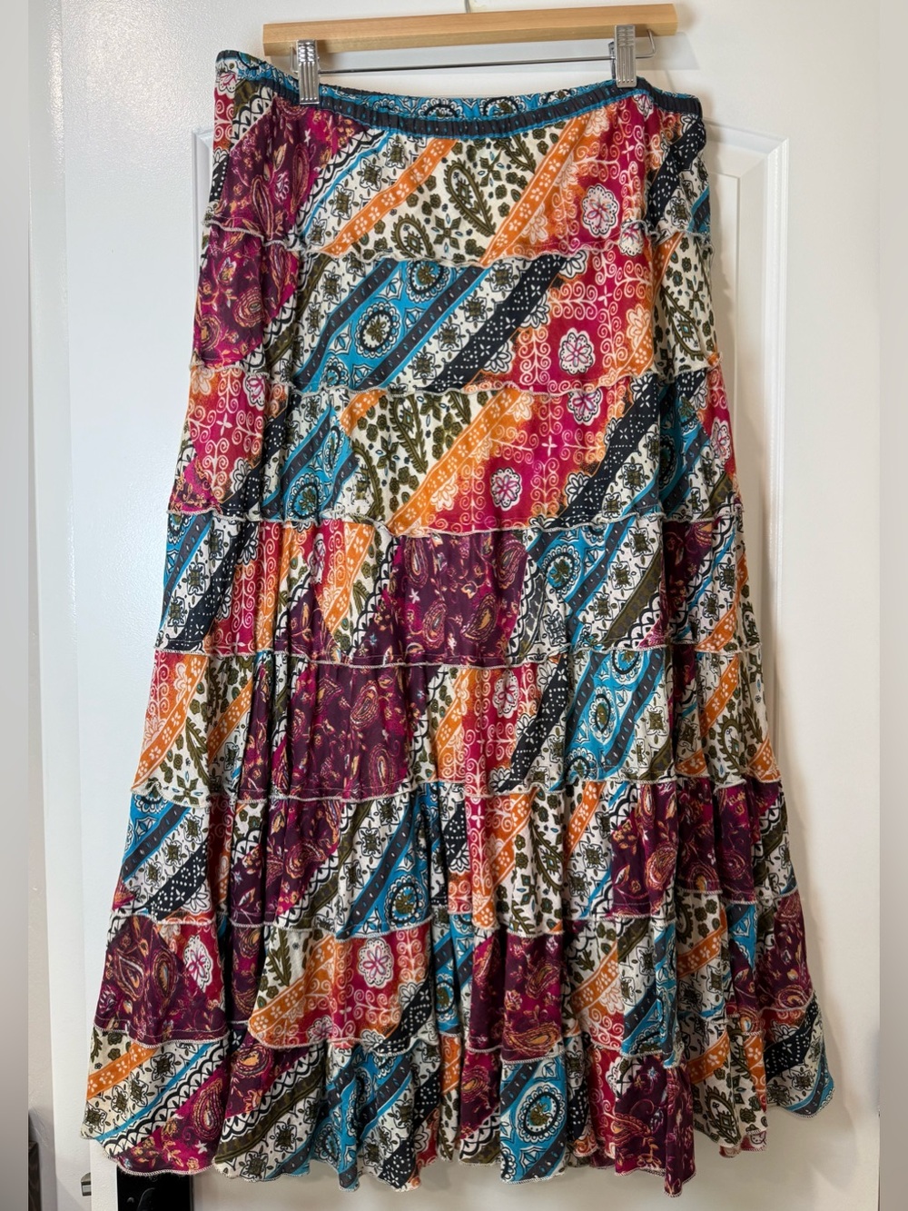 Women's BILA 100% Cotton Skirt Elastic Waist Floral Print Size XL Boho Gypsy